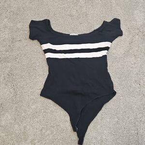 Charlotte Russe Black and White Striped Womens Bodysuit